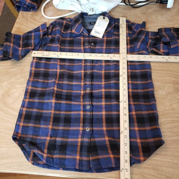 PrAna Golden Canyon Womens Small Flannel Rich Sapphire Plaid - Picture 11 of 12